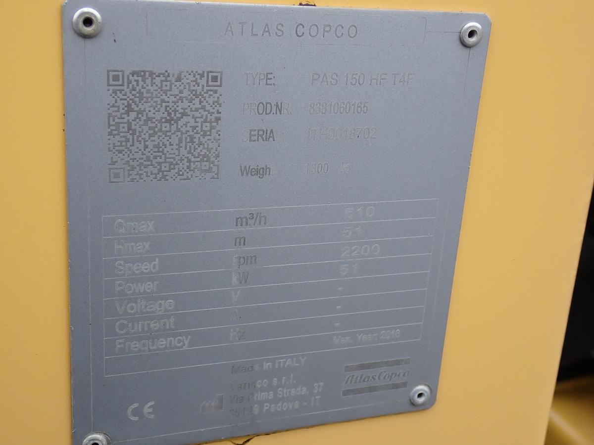 Used 2018 Atlas Copco PAS150 HF Water Pump SIX ORIGINAL HOURS!