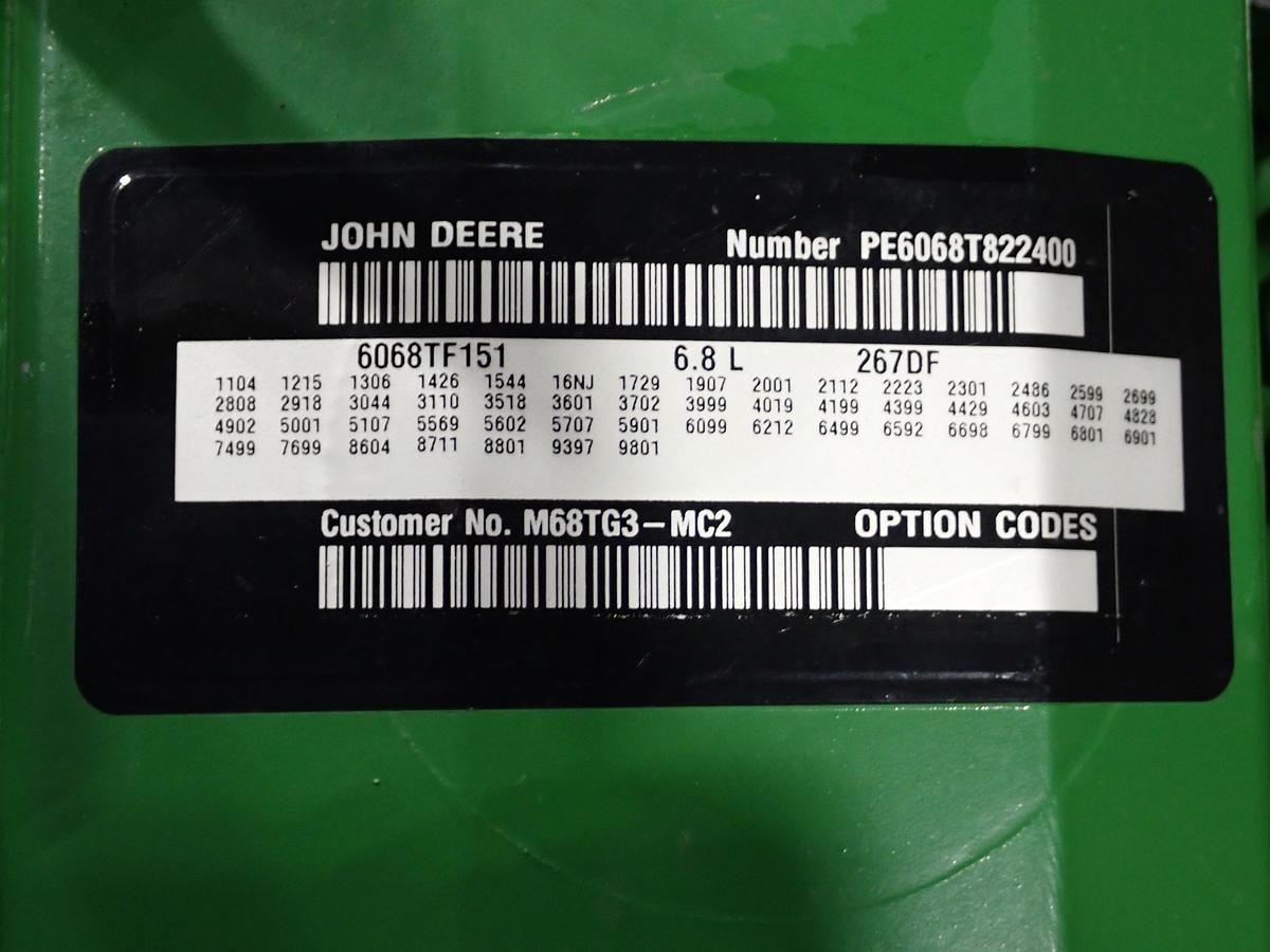 Used 2011 John Deere 6068TF151 Diesel Engine GOV'T SURPLUS