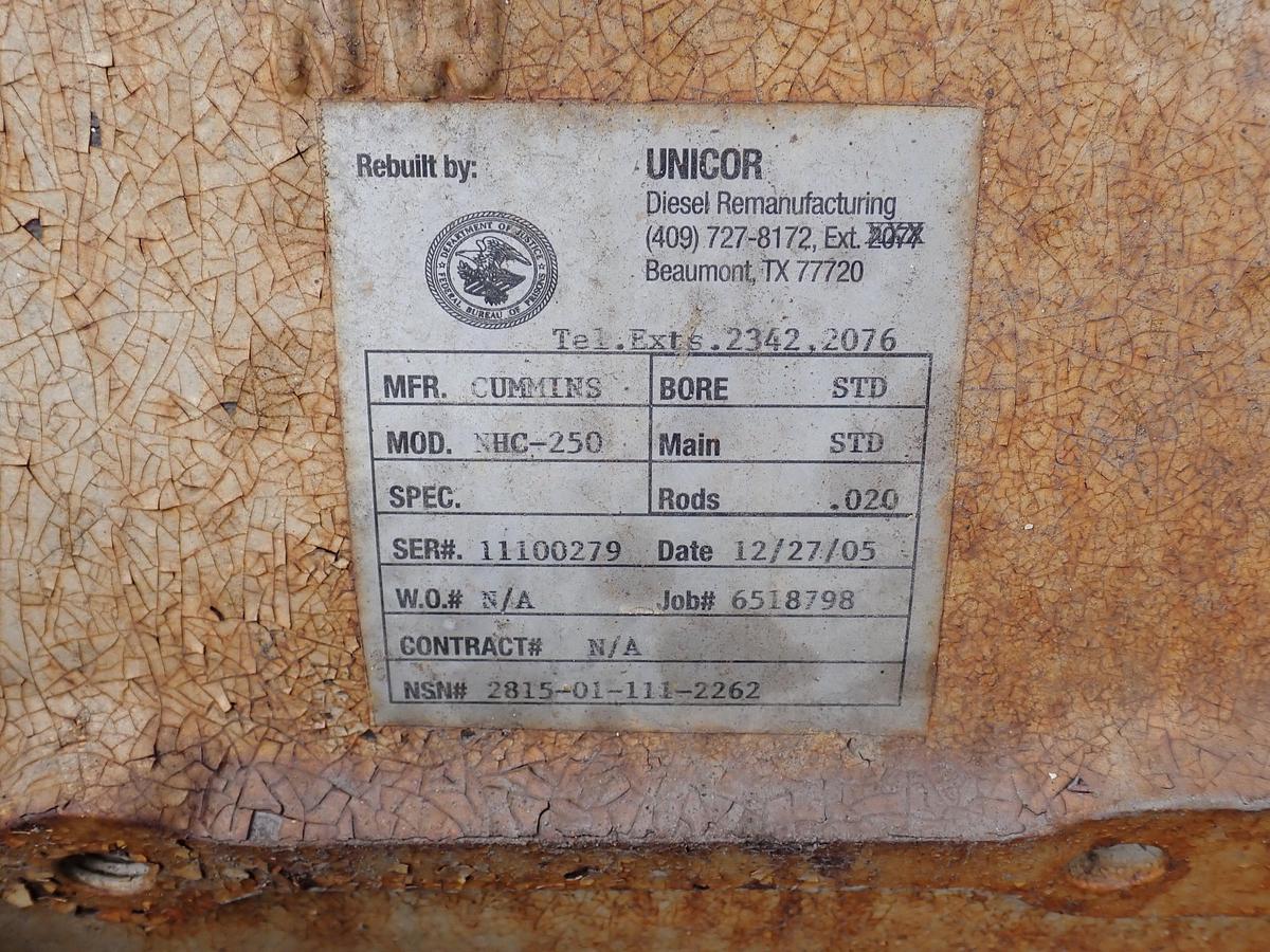 Used 1984 Cummins NHC250 GOV'T SURPLUS TRUCK ENGINE SMALL CAM 855