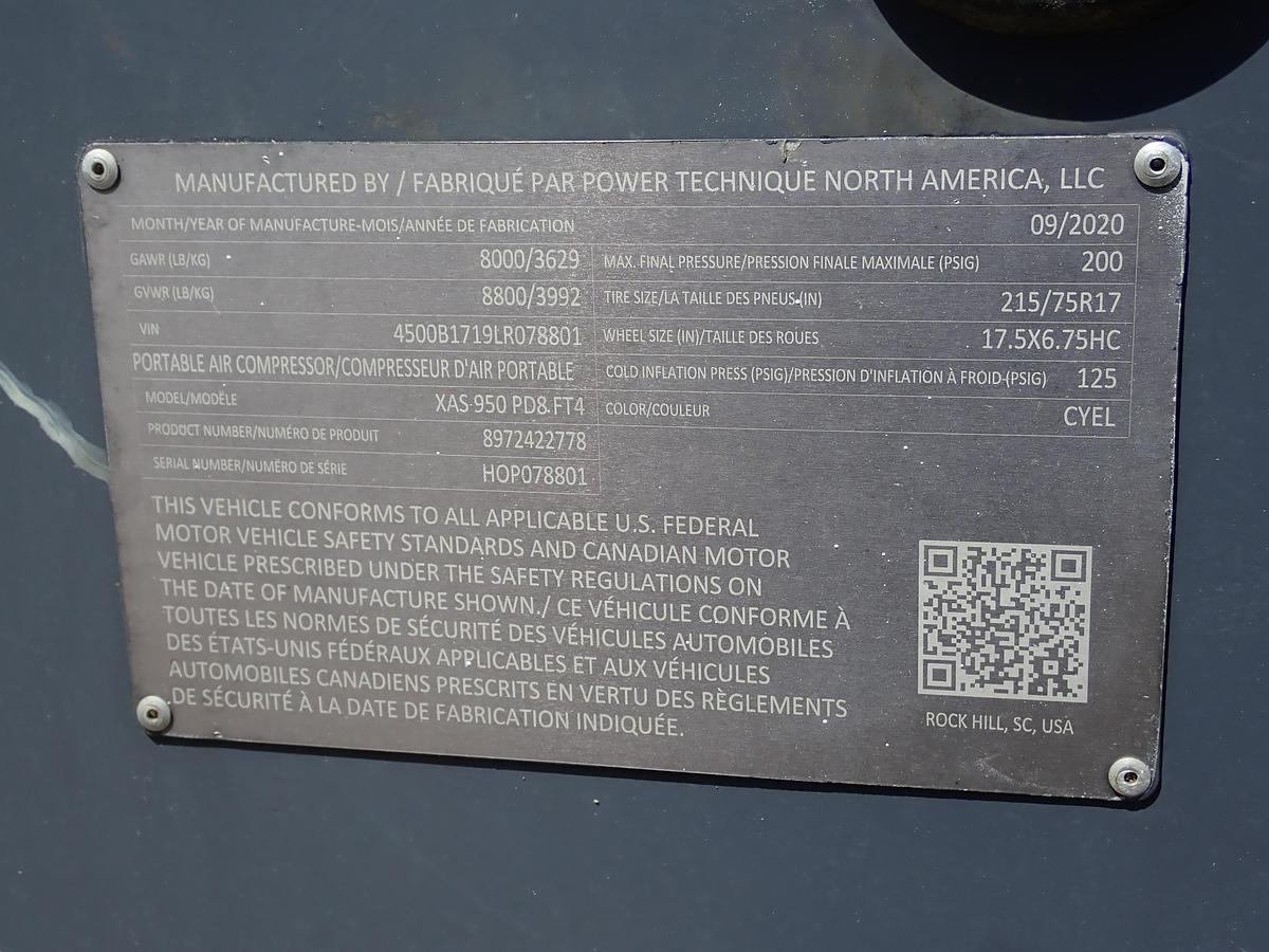 Used 2020 Atlas Copco XAS950 PD8 950 CFM Air Compressor