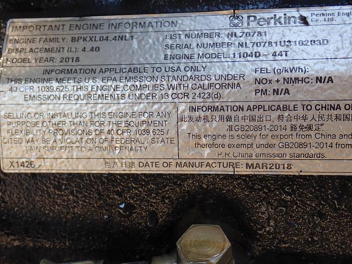 Used 2018 Perkins 1104D-44T Turbo Diesel Engine POWER UNIT NL70781