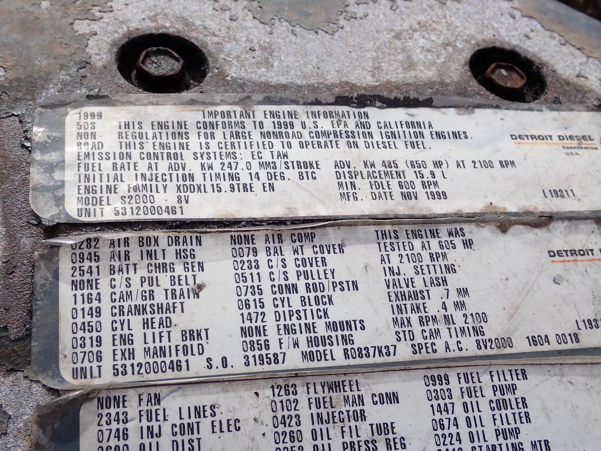 Used 1999 MTU 8V2000 Turbo Diesel Engine