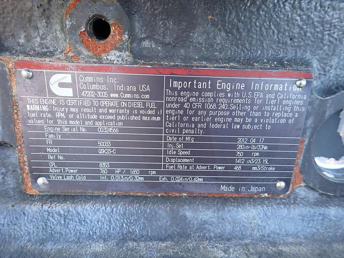 Used 2012 Cummins QSK23 Diesel Engine CPL 8353