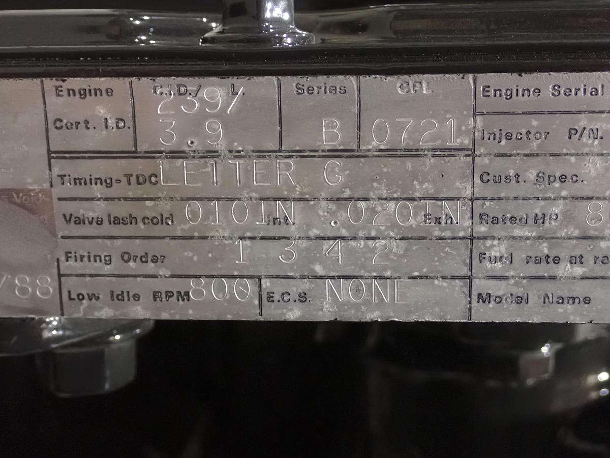 Used 1988 Cummins 4B 3.9 Diesel Engine GOVERNMENT REMAN!