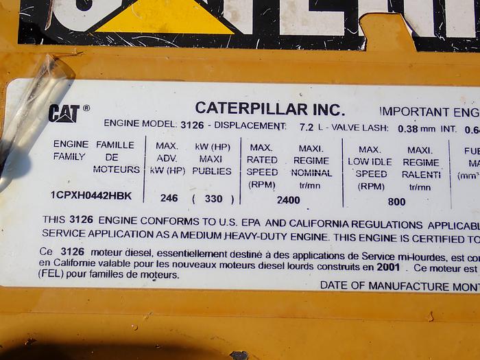 Used 2001 CAT 3126E Truck Engine FRAMECUT 210 HP