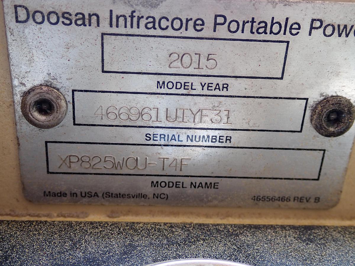Used 2015 Doosan XP825WCU 825 CFM Portable Air Compressor