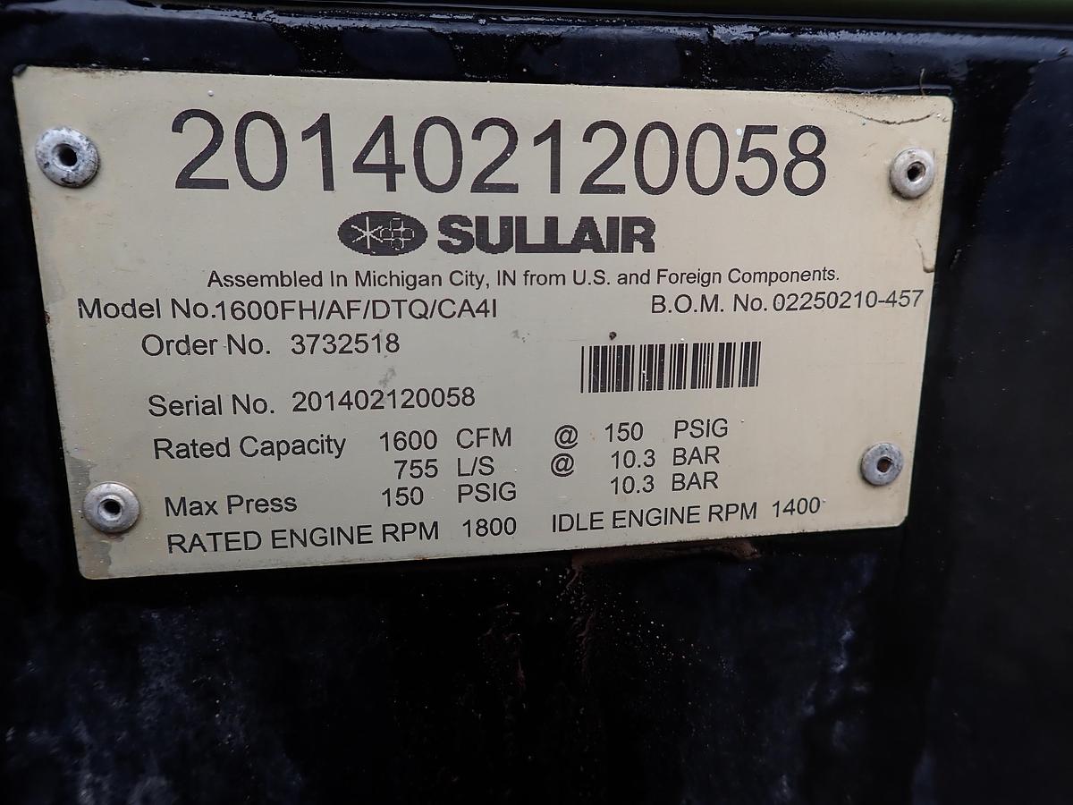 Used 2014 Sullair 1600HAF 1600 CFM Air Compressor