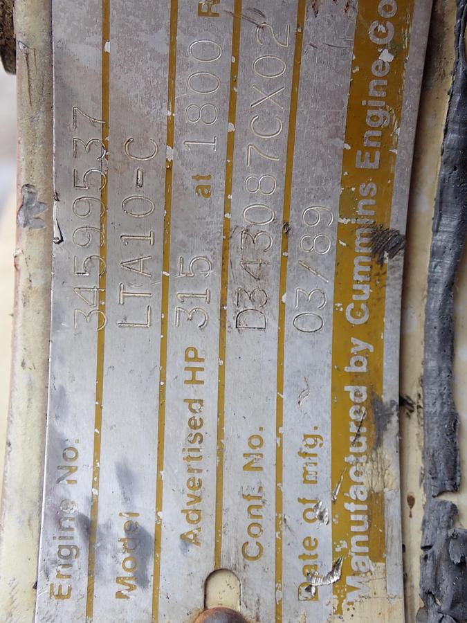 Used 1989 Cummins LTA10-C Diesel Engine 315 HP L10 CPL 894