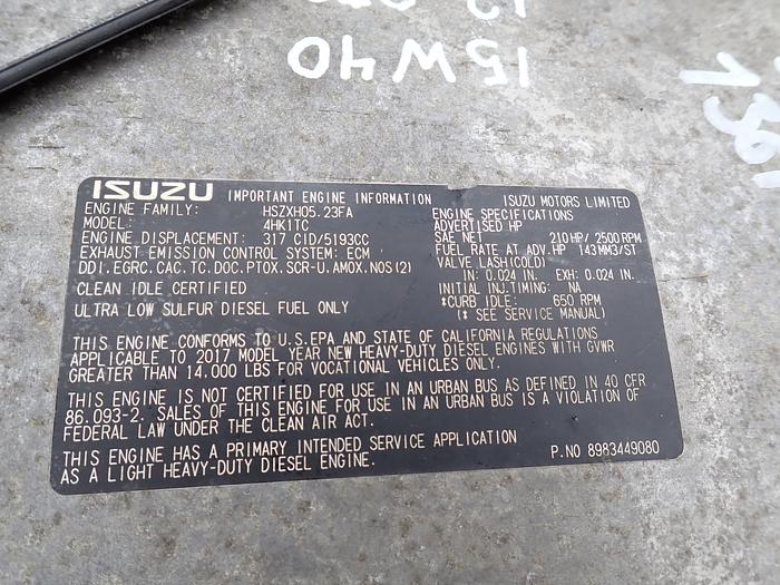 Used 2017 Isuzu 4HK1-TC Diesel Engine 210 HP NPR Truck 