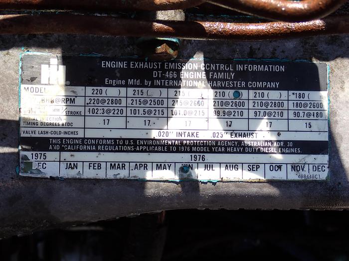 Used 1976 International DT466 Diesel Truck Engine 210 HP