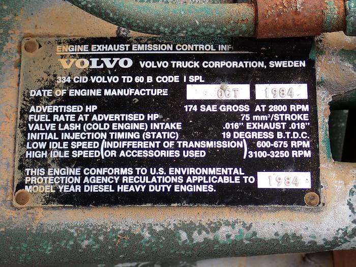 Used 1984 Volvo TD60B Diesel Truck Engine 