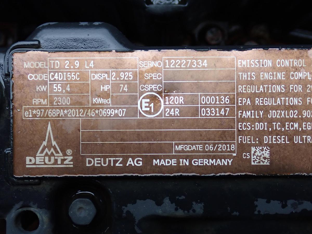 Used 2019 DEUTZ TD2.9L4 Diesel Engine 1928 HOURS