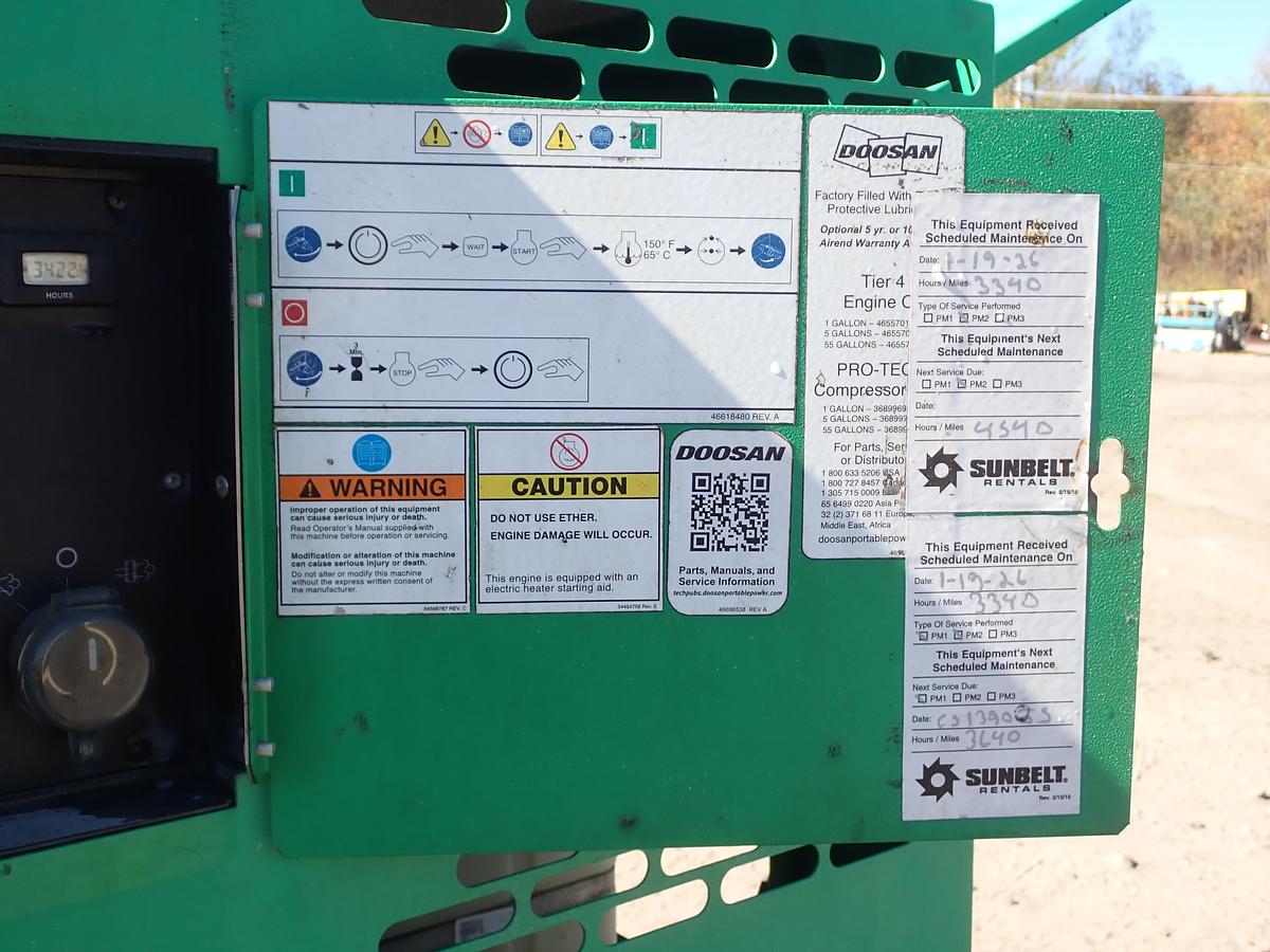 Used 2017 Doosan HP450/VHP400WCU Air Compressor 200 PSI!
