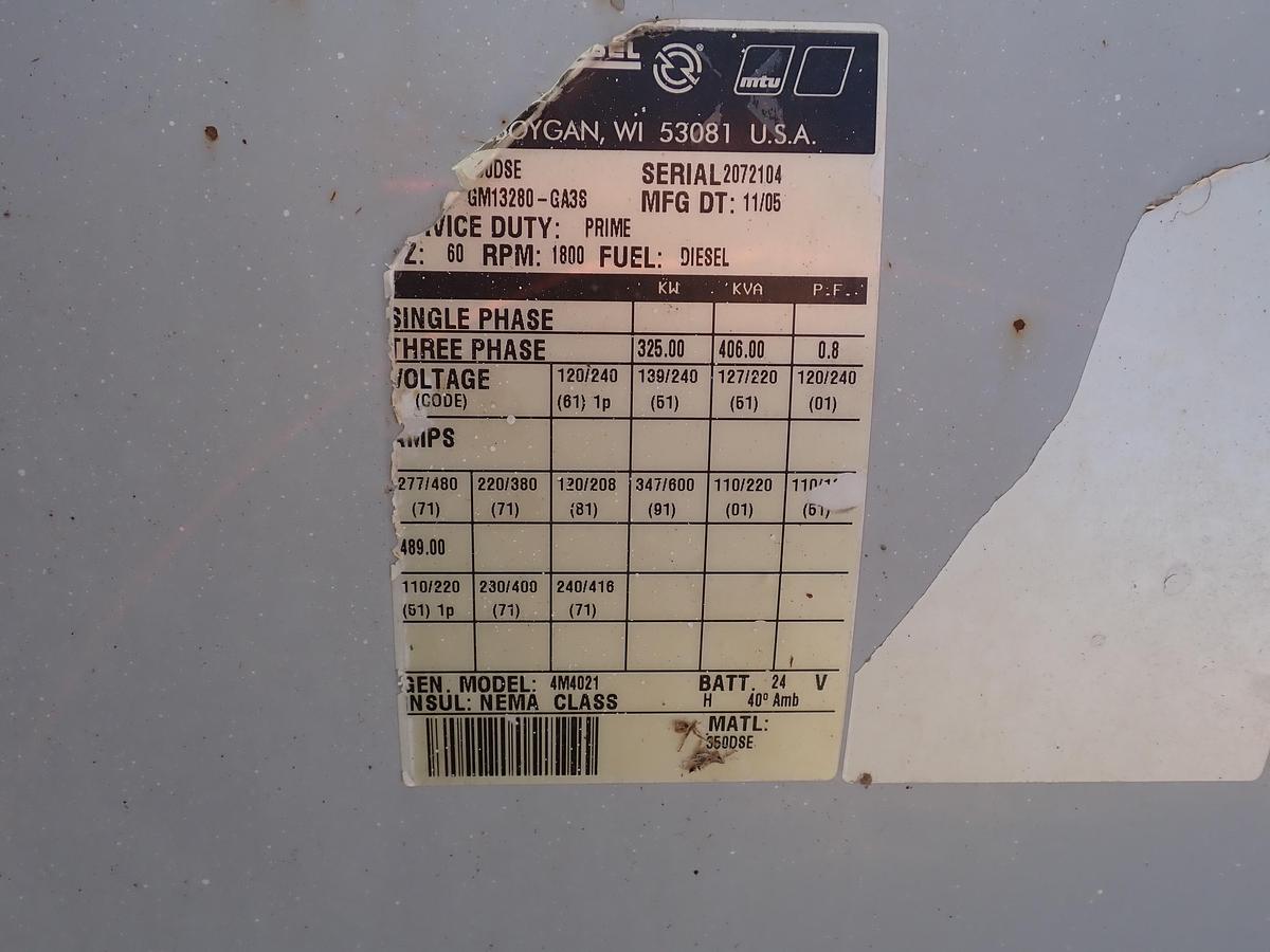 Used 2005 Detroit Diesel 325 KW Generator Set 12.7 Liter Series 60