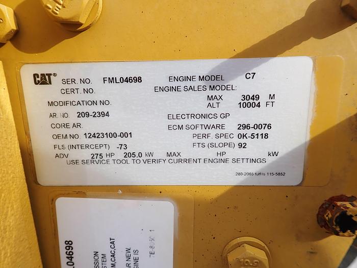 Used 2007 CAT C7 Diesel Engine MILITARY SURPLUS 275 HP FML 