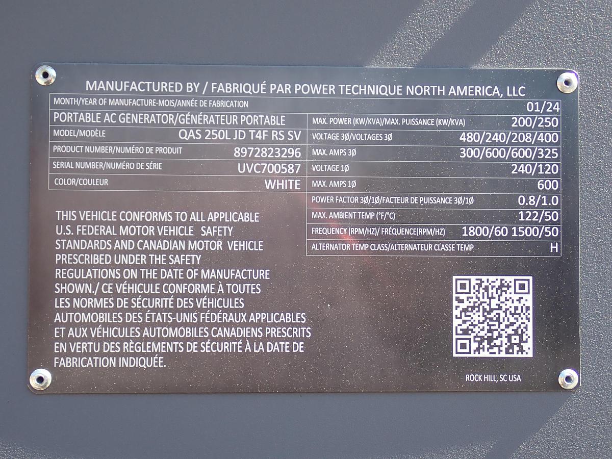 2024 Atlas Copco QAS250 Generator Set UNUSED FACTORY WARRANTY!