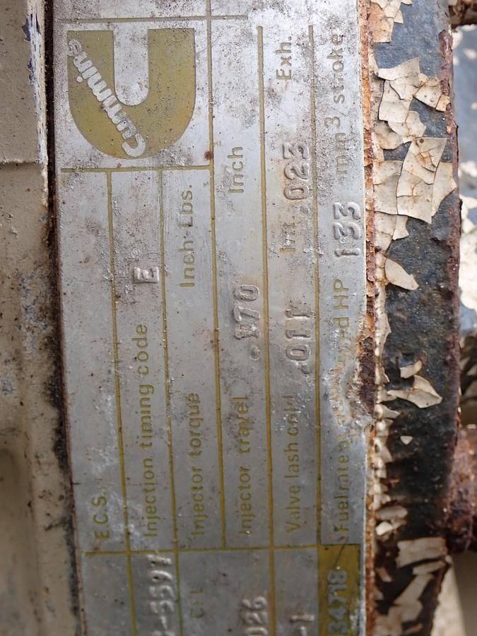 Used 1984 Cummins NHC250 GOV'T SURPLUS TRUCK ENGINE SMALL CAM 855