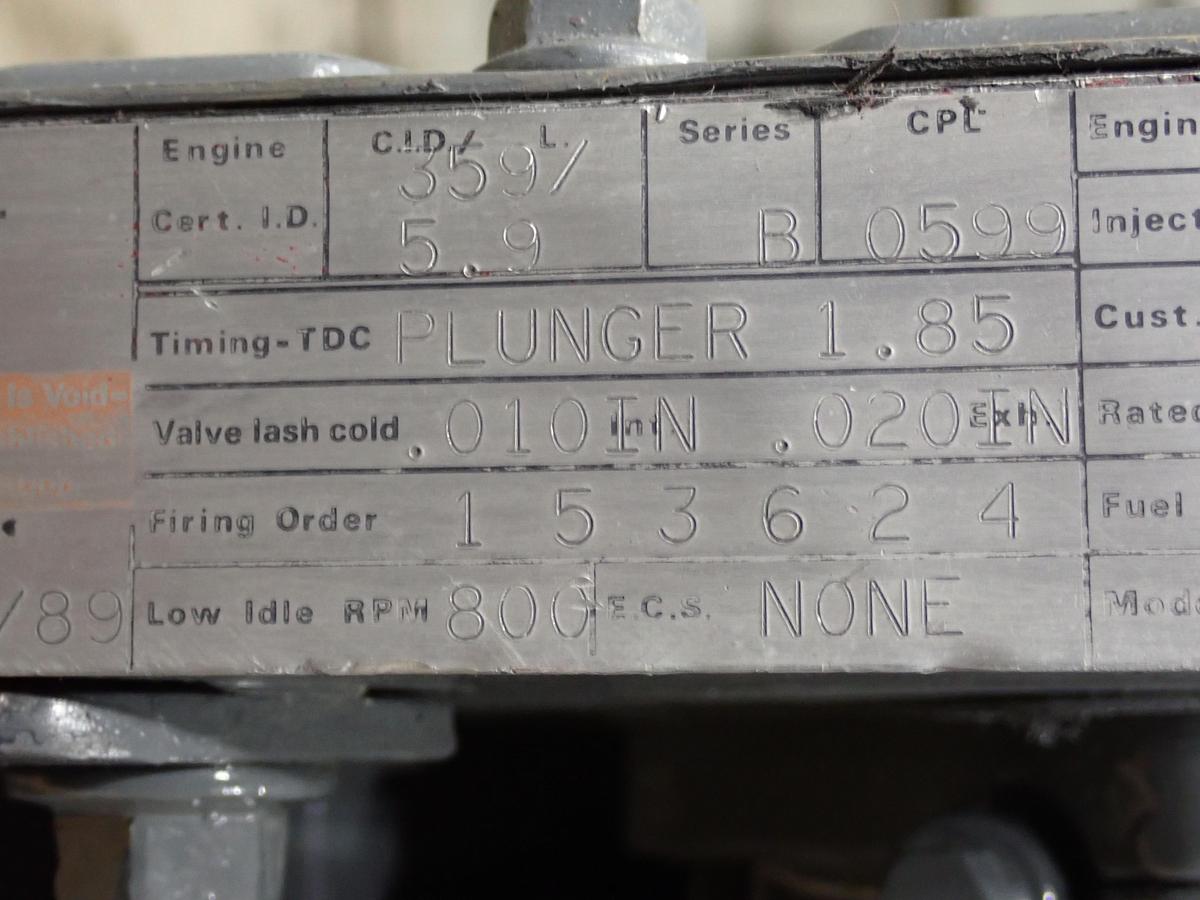 Refurbished 1989 Cummins 6BTA 5.9 REBUILT Diesel Engine CPL 0599