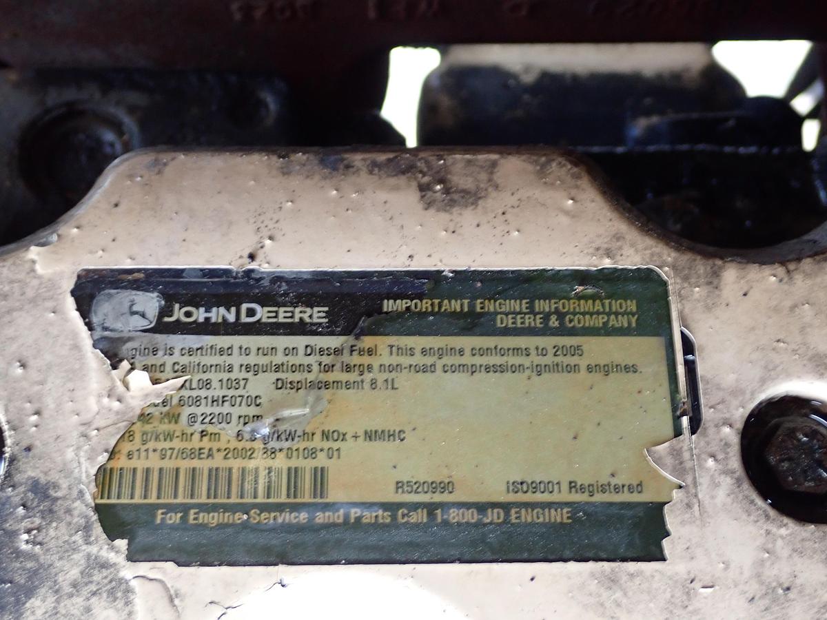 Used 2005 John Deere 6081HF070 Diesel Engine POWER UNIT w/ PTO CLUTCH