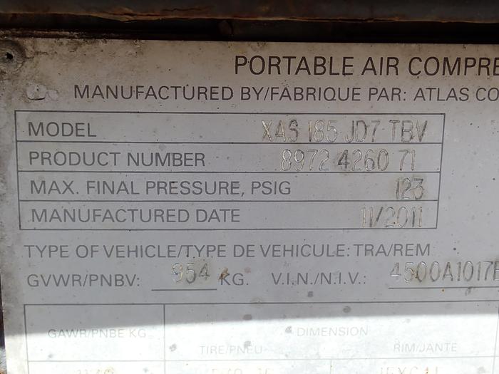 Used 2011 Atlas Copco XAS185JD7TBV