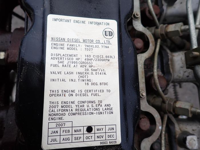 Used 2007 Nissan UD TD27 Diesel Engine