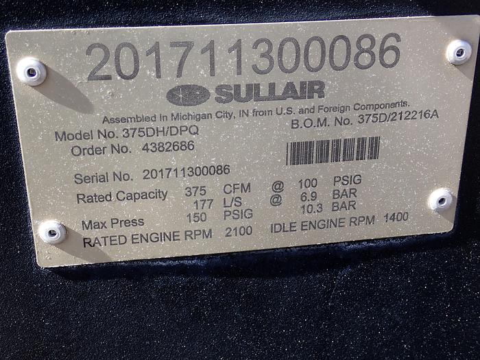 Used 2018 Sullair 375DH/DPQ 375 CFM Air Compressor 150 PSI!