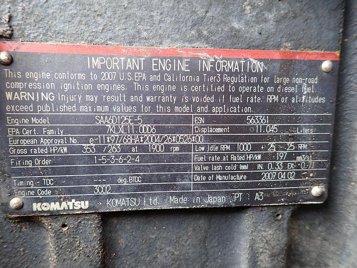 Used 2007 Komatsu SAA6D125E-5