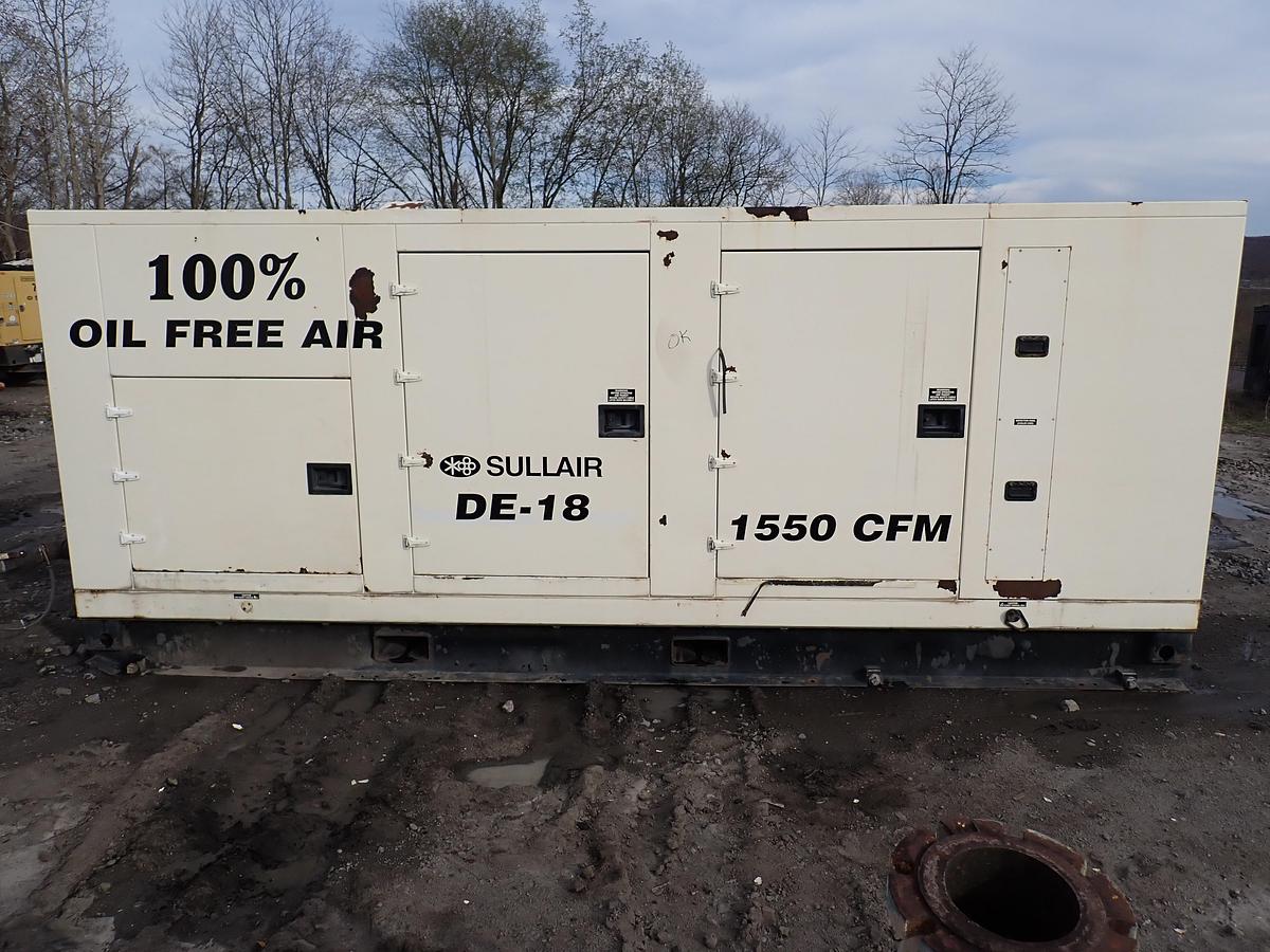Used 2004 Sullair DE18 1550 CFM Oil Free Air Compressor CAT C16 5281 HRS