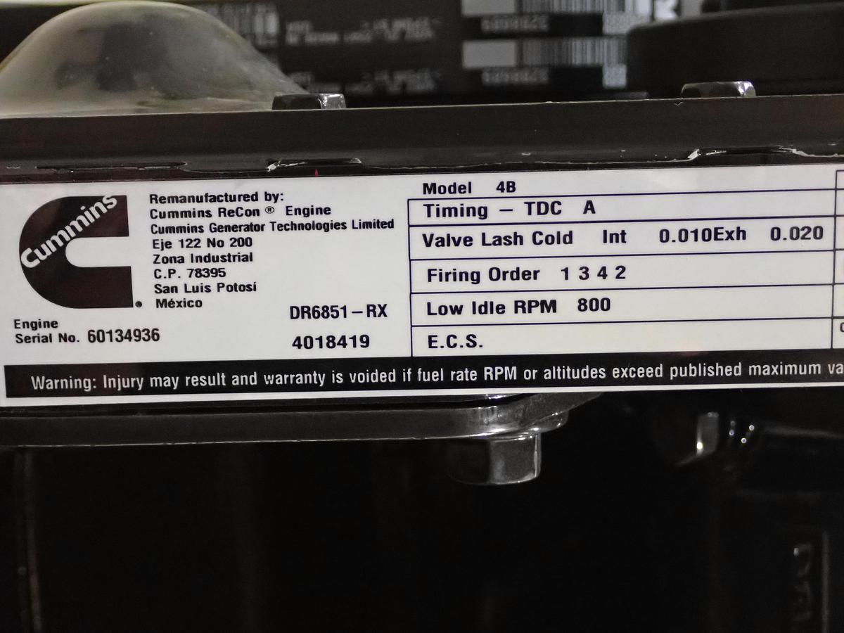 2019 Cummins 4B 3.9 Diesel Engine FACTORY REMAN CPL 0721