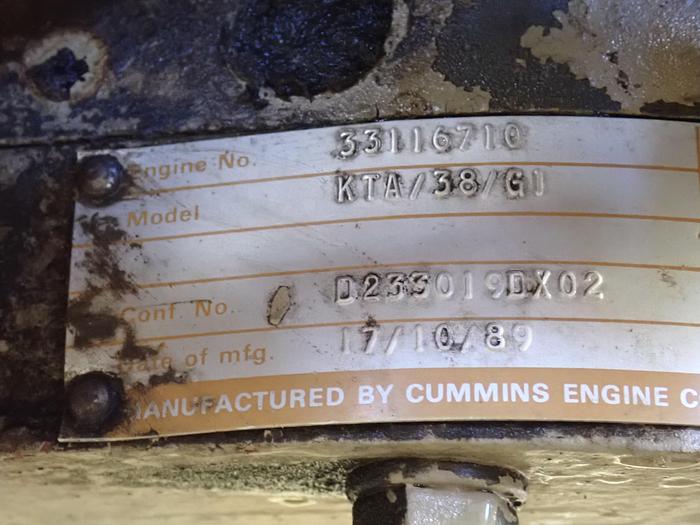 Used 1990 Cummins KTA38-G1 650 KW Generator Set CONTINUOUS DUTY