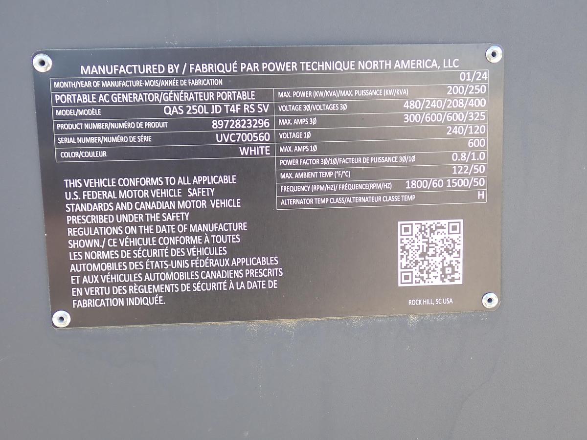 2023 Atlas Copco QAS330 UNUSED 264 KW Generator Set 