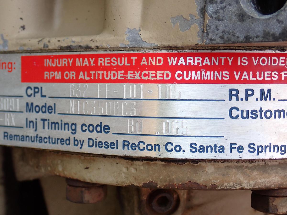 Used 1995 Cummins NTC-350 Big Cam Diesel Engine CPL 632 