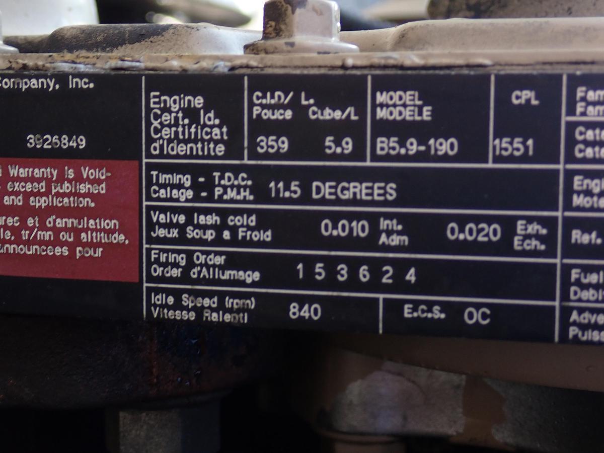 Used 1994 Cummins B5.9-190 Diesel Engine 6BT CPL 1551 5.9