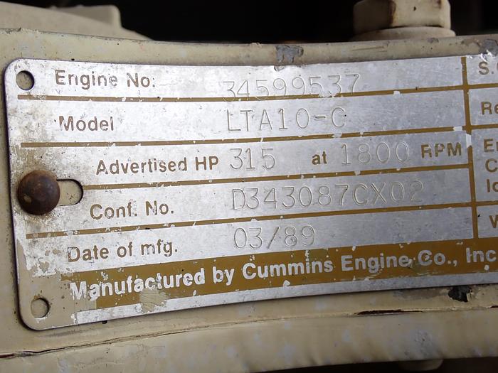 Used 1989 Cummins LTA10-C Diesel Engine 315 HP L10 CPL 894
