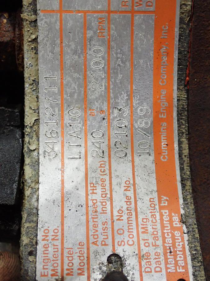 Used 1989 Cummins LTA10-240 Diesel Truck Engine CPL 1224