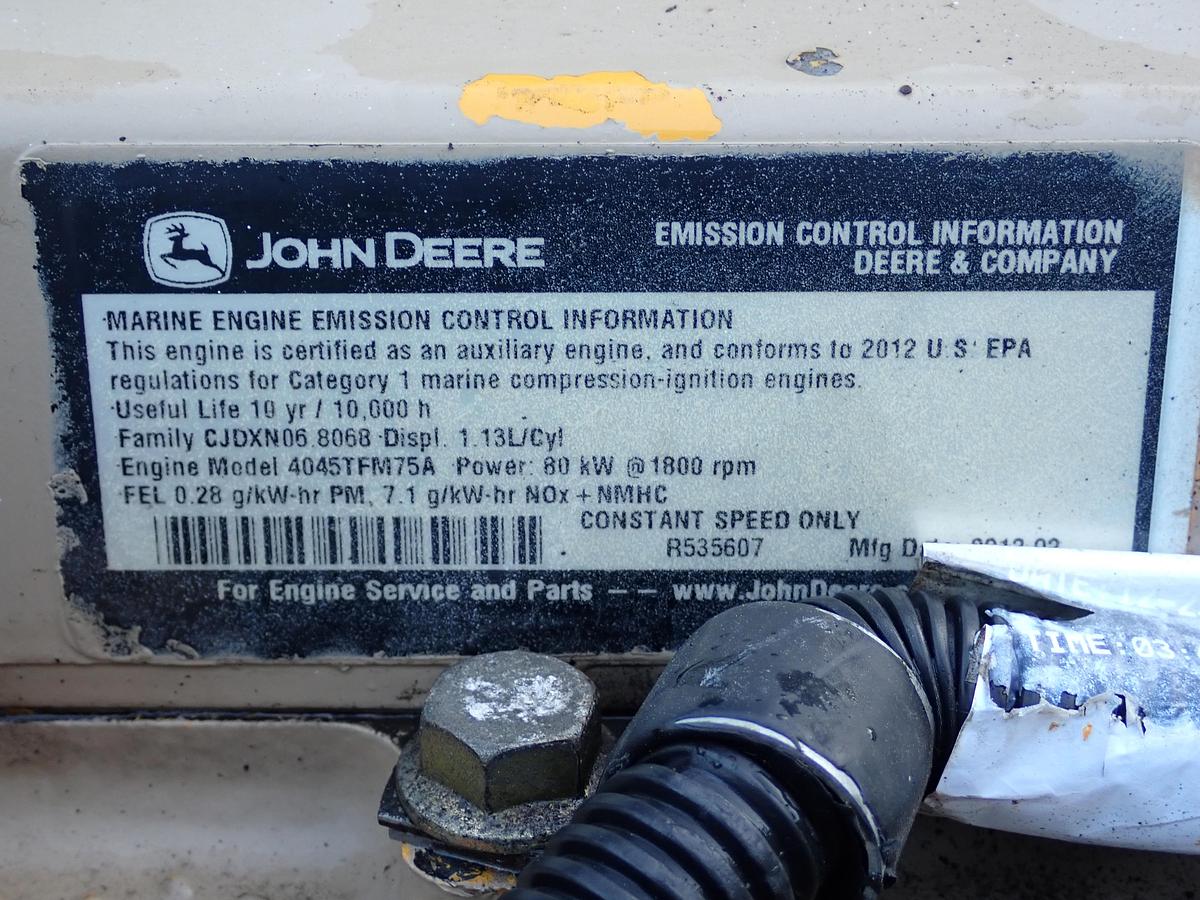 Used 2012 John Deere 4045TFM75 65 KW Marine Generator