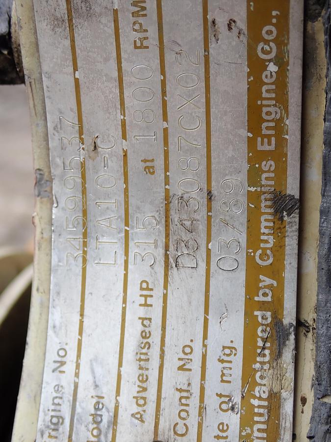 Used 1989 Cummins LTA10-C Diesel Engine 315 HP L10 CPL 894