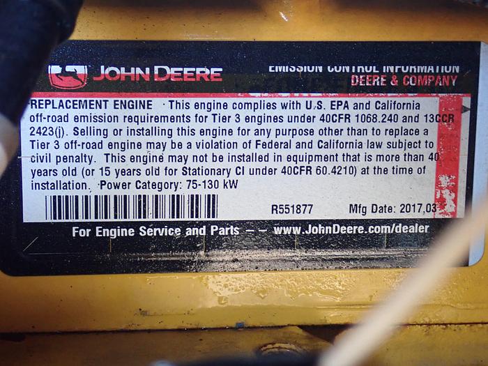 Used 2017 Sullair 375HDPQ 375 CFM Air Compressor JOHN DEERE DIESEL