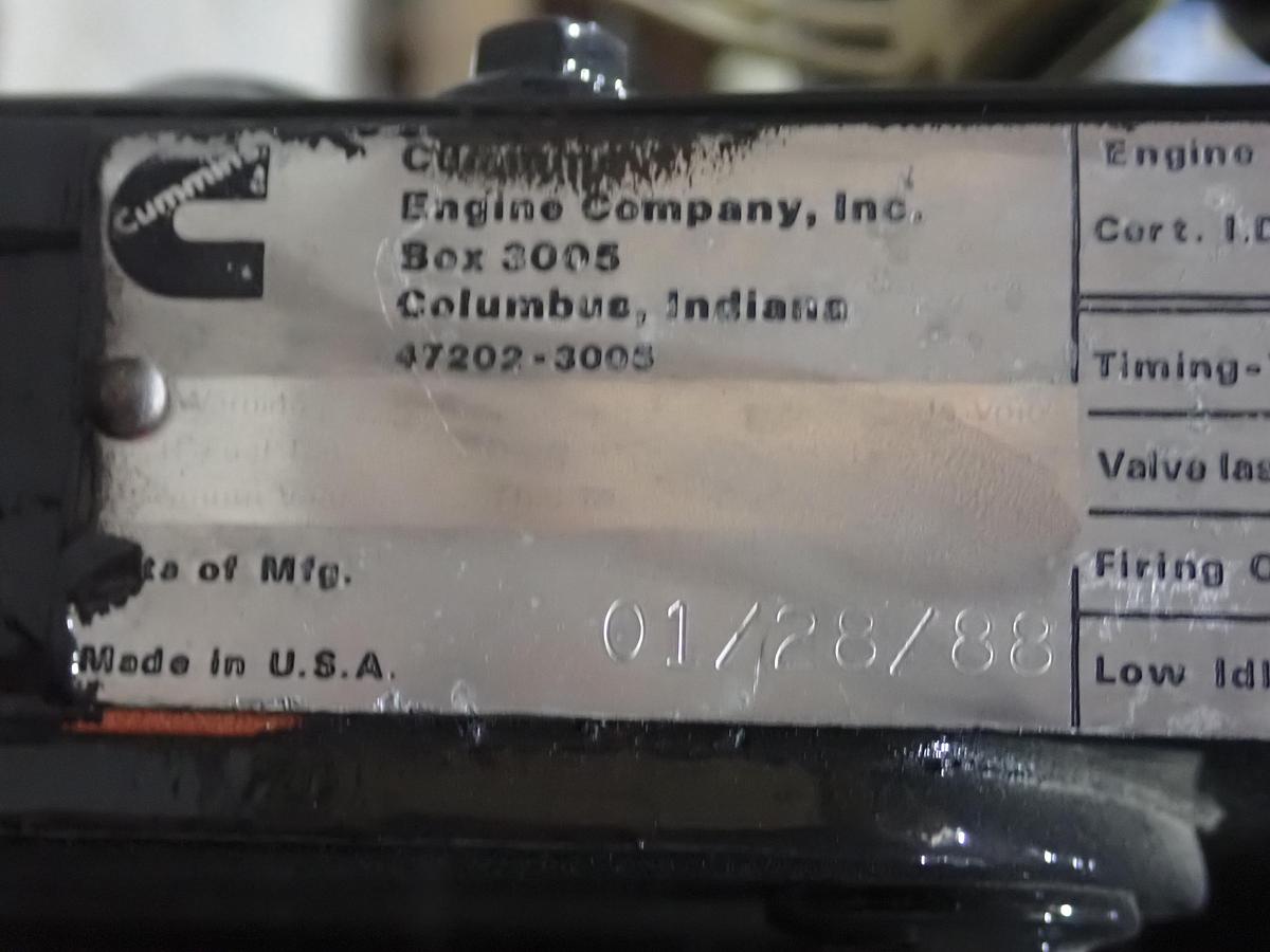 Used 1988 Cummins 4B 3.9 Diesel Engine GOVERNMENT REMAN!
