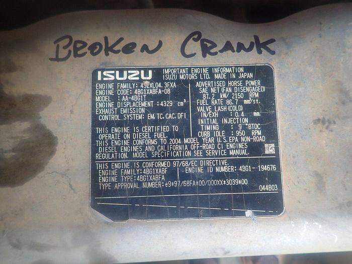 Used Isuzu 4BG1T Turbo Diesel Engine RUNNING TAKEOUT! 4BG1 Hitachi ZX130 ZX160