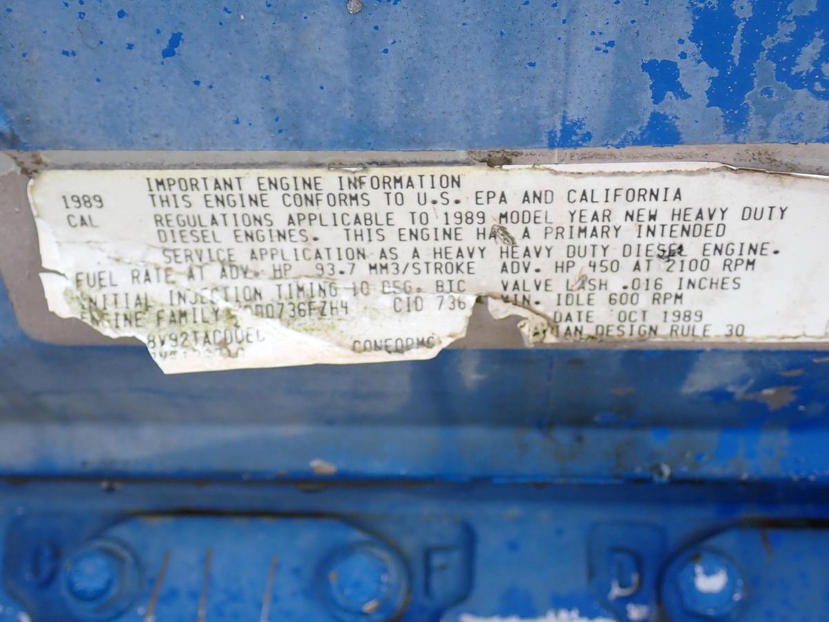 Used 1989 Detroit Diesel 8V92TA Engine POWER UNIT w/ PTO CLUTCH