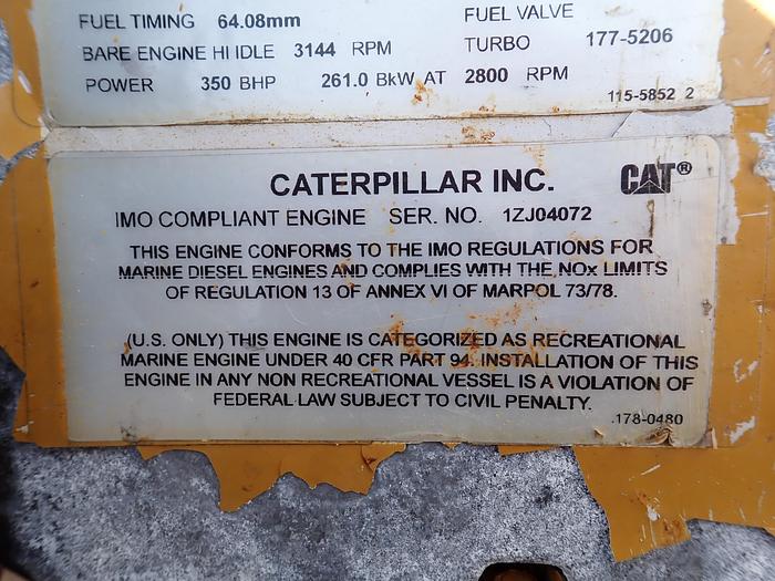 Used 2004 CAT 3126 Marine Engine 350 HP w/ Gear MECHANICAL 179-0782