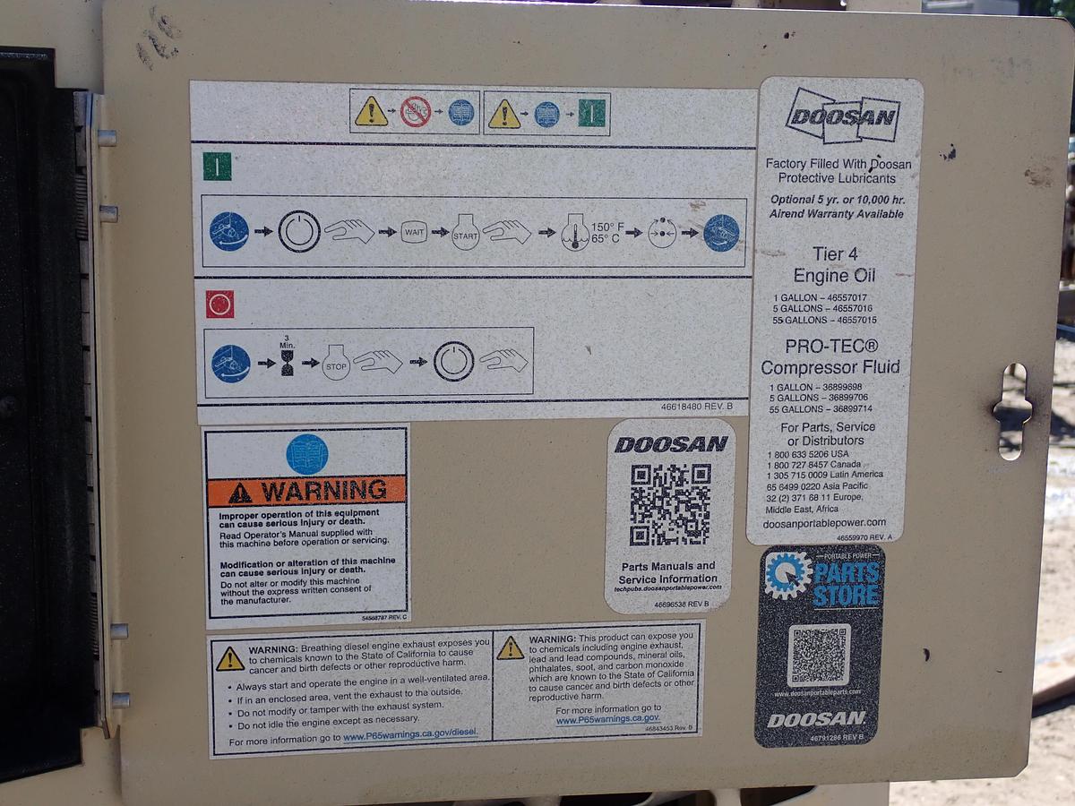 Used 2022 Doosan P425/HP375 Air Compressor 1528 HOURS