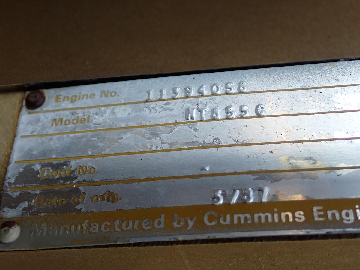 Used 1987 Cummins NT855-G Diesel Engine Power Unit 875 HOURS!