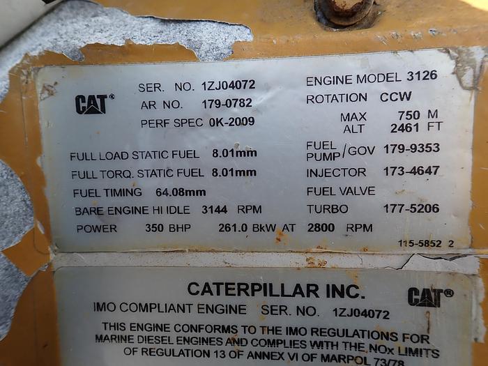 Used 2004 CAT 3126 Marine Engine 350 HP w/ Gear MECHANICAL 179-0782
