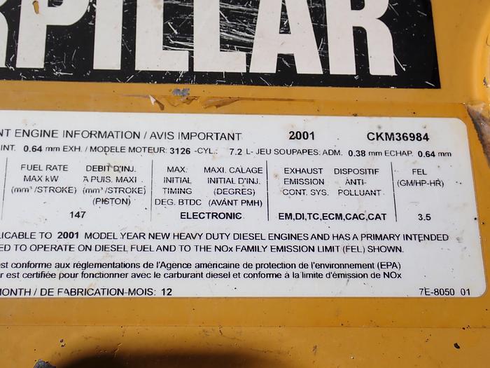 Used 2001 CAT 3126E Truck Engine FRAMECUT 210 HP