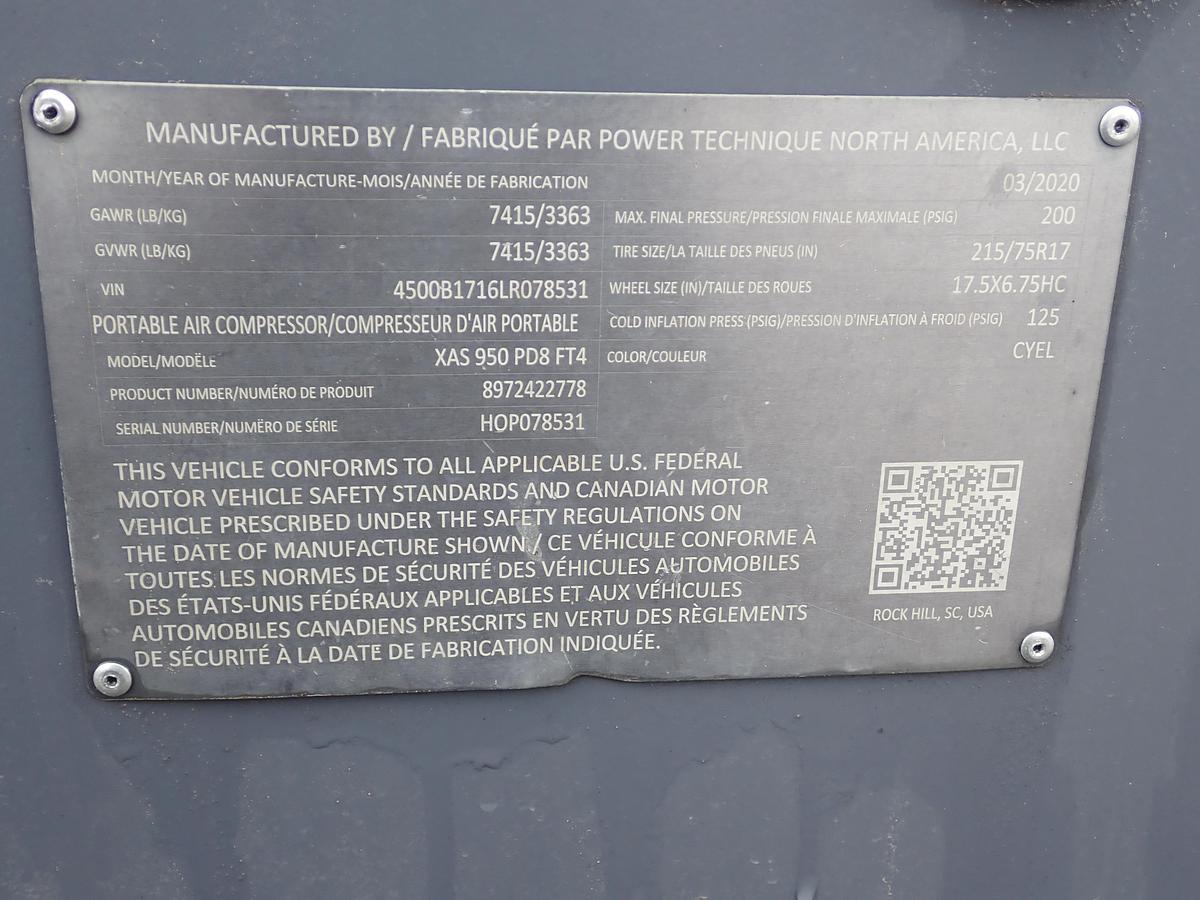 Used 2020 Atlas Copco XAS950 PD8 Air Compressor