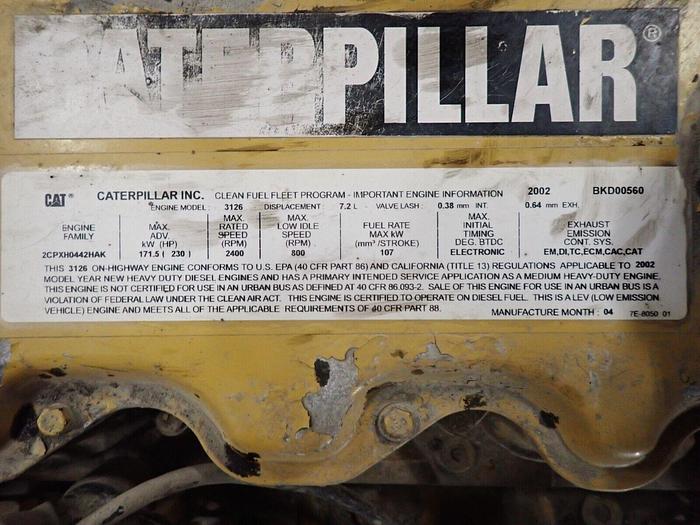 Used 2002 Caterpillar 3126 Turbo Diesel Engine GOOD RUNNER! Truck BKD 207 HP CAT