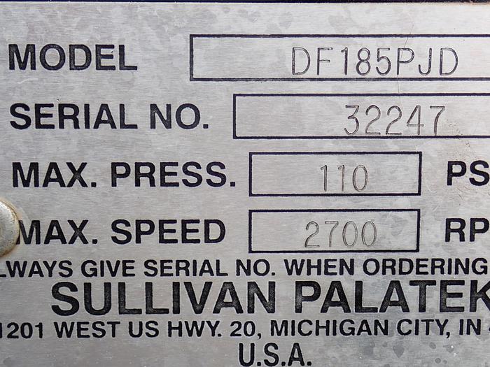 Used 2012 Sullivan Palatek DF185PJD 185 Air Compressor