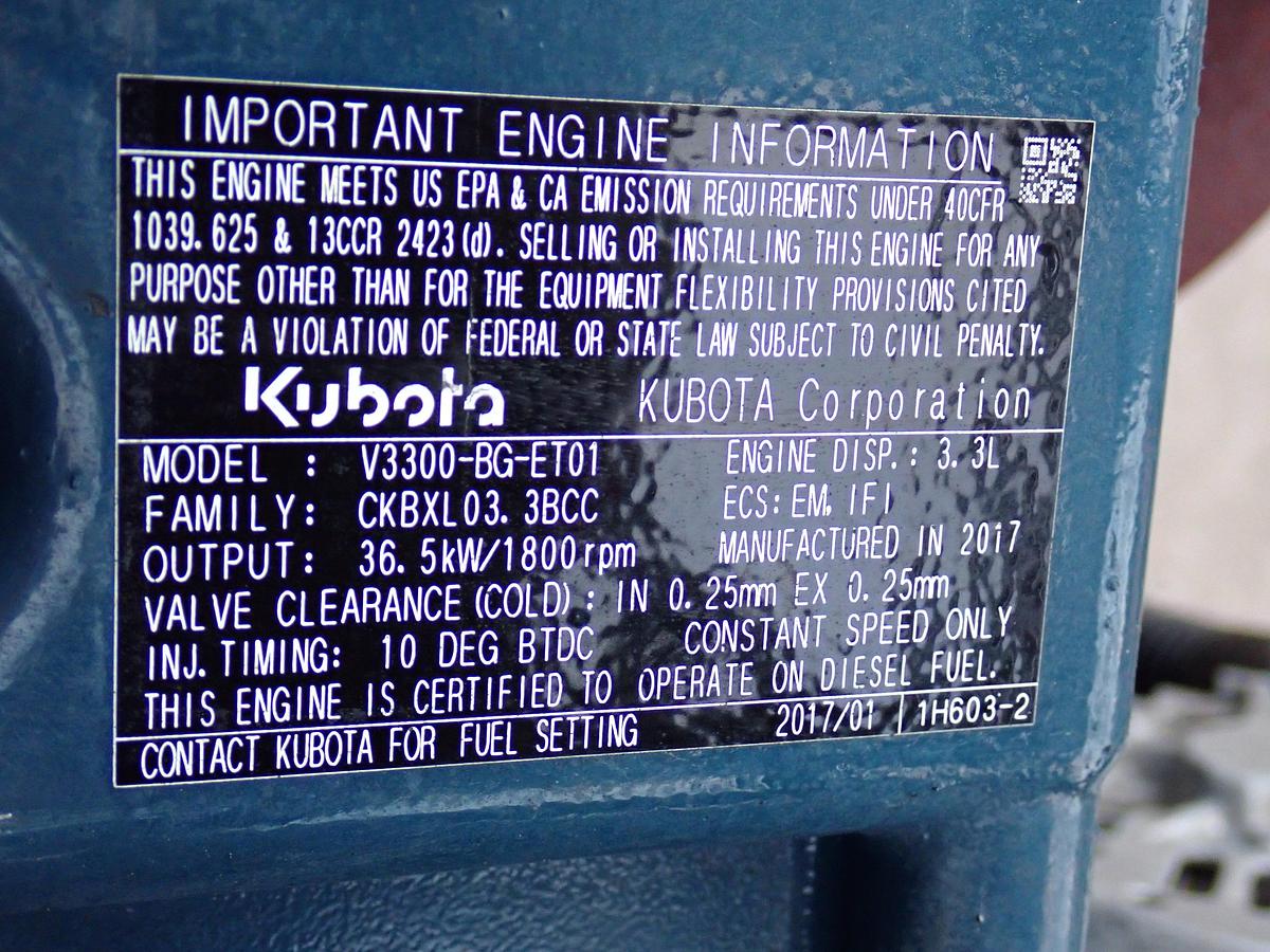 Used 2017 Kubota V3300-BG-ET01 Diesel Engine LOW HOURS!